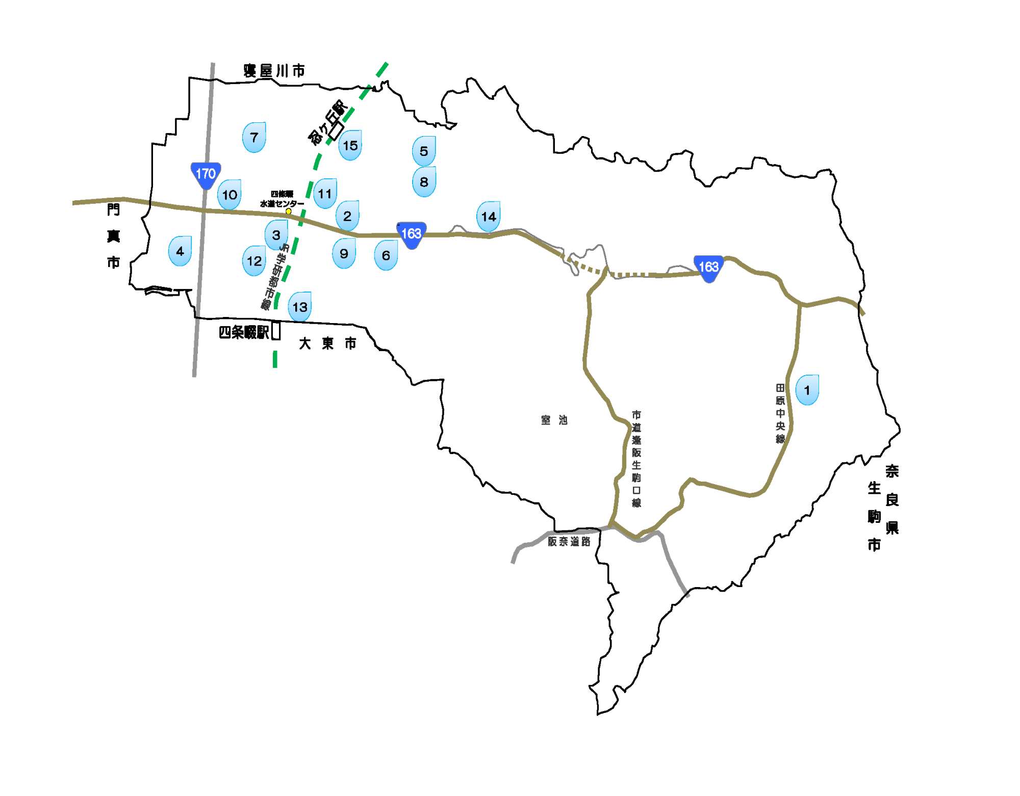 応急給水拠点の位置が記された地図